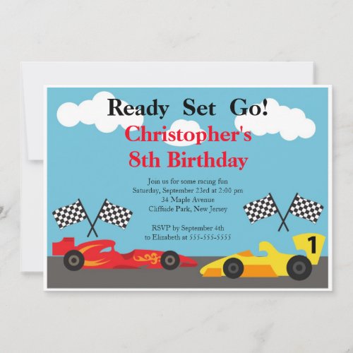 Race Car Birthday Party Invitations