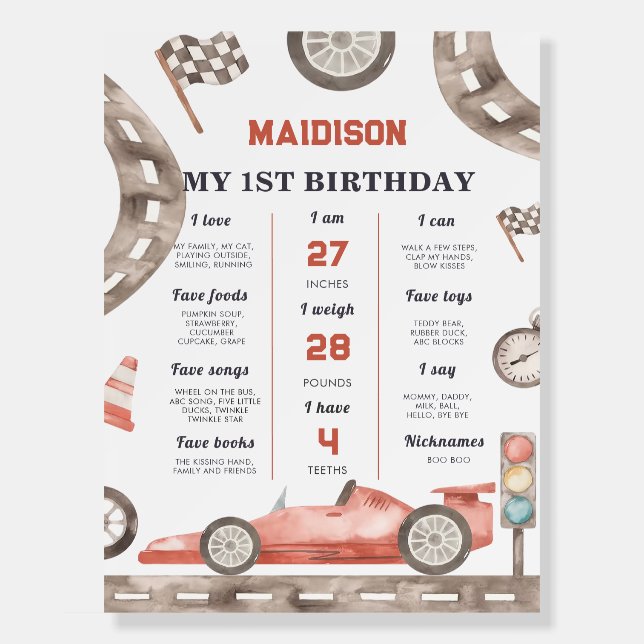  Race Car Birthday Party Milestone Sign (Front)