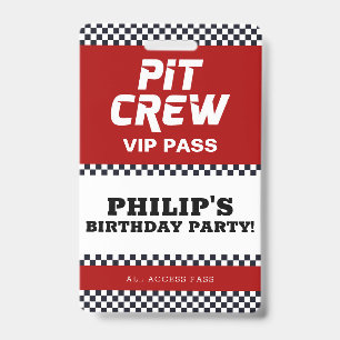 Race Car Birthday Party Pit Crew VIP Pass Badge