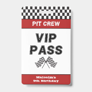 Race Car Birthday Party Pit Crew VIP Pass Pit Stop Badge