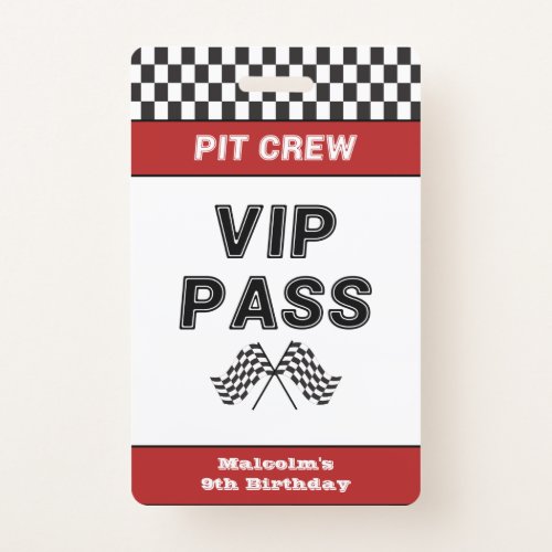 Race Car Birthday Party Pit Crew VIP Pass Pit Stop Badge