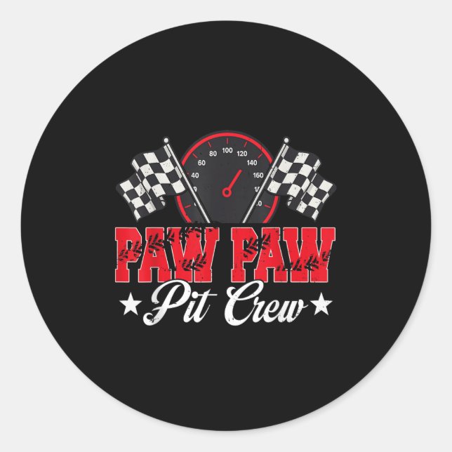 Race Car Birthday Party Racing Family Paw Paw Pit  Classic Round Sticker (Front)