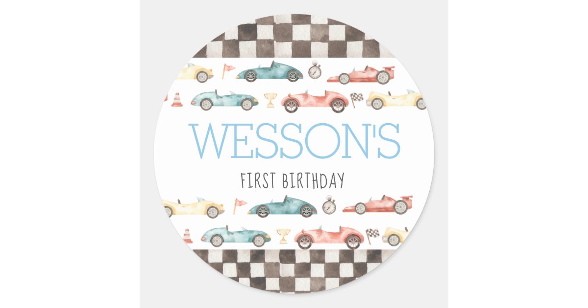 Race Car Birthday party stickers | Zazzle