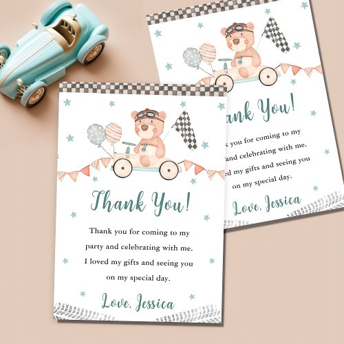 Race Car Birthday Party Thank You Card