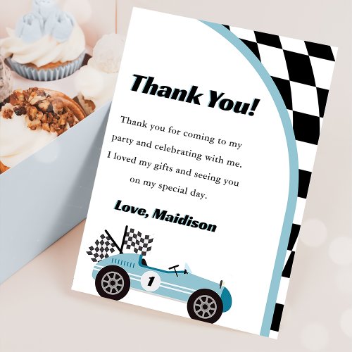 Race Car Birthday Party Thank You Card