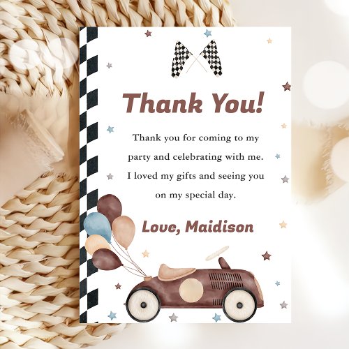 Race Car Birthday Party Thank You Card