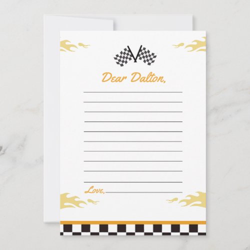 Race Car Birthday Party Time Capsule Note Card