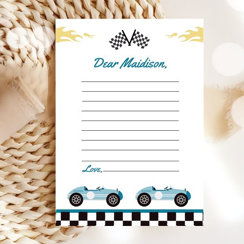 Race Car Birthday Party Time Capsule Note Card