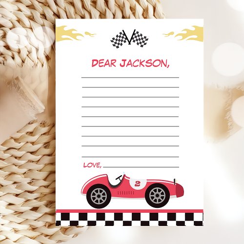 Race Car Birthday Party Time Capsule Note Card