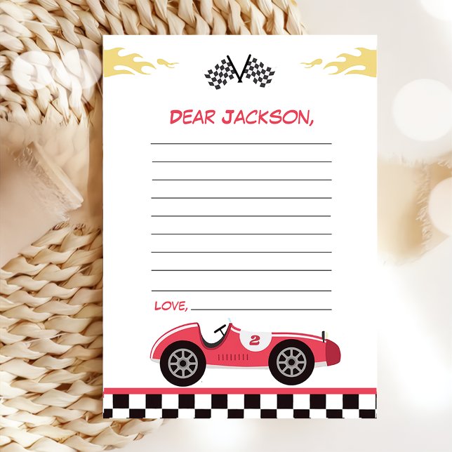 Race Car Birthday Party Time Capsule Note Card (Creator Uploaded)