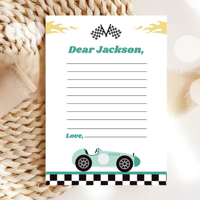 Race Car Birthday Party Time Capsule Note Card (Creator Uploaded)