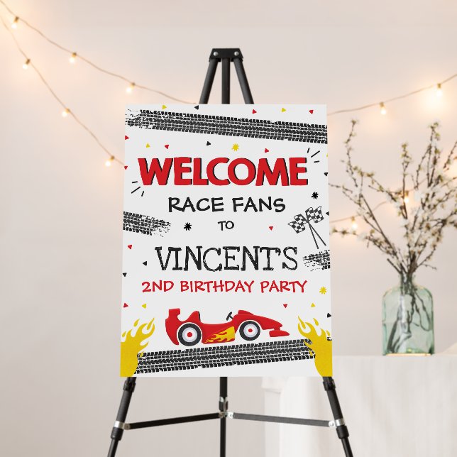 Race Car Birthday Party Two Birthday Welcome Foam Board (In Situ (Stand))