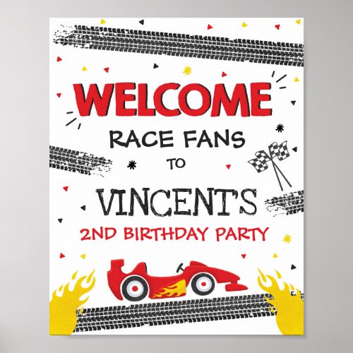 Race Car Birthday Party Two Birthday Welcome Poster