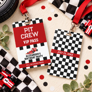 Race Car Birthday Party Vip Pass Pit Crew Badge