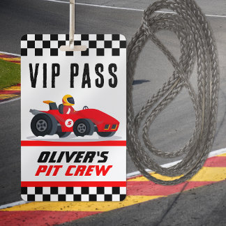 Race Car Birthday Party VIP Pit Crew Pass Badge