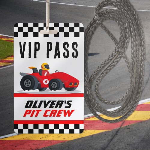 Race Car Birthday Party VIP Pit Crew Pass Badge
