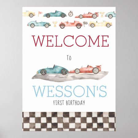 Race Car Birthday Party Welcome Sign, Race Welcome Poster