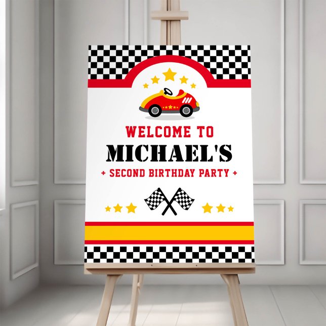 Race car birthday party welcome signage poster (Creator Uploaded)