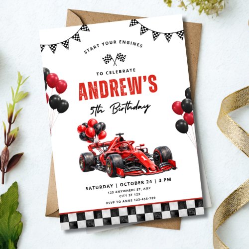 Race Car Birthday Racing Modern Formula Boys Party Invitation
