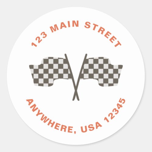 Race Car birthday return address Classic Round Sticker