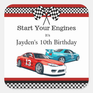 Race Car Birthday, Square Sticker