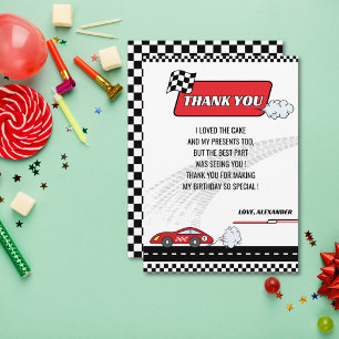 Race Car Birthday Thank You Card for Boys   Red 
