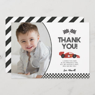 Race Car Birthday Thank You Card with Photo