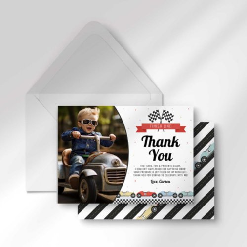 Race Car Birthday Thank You Card with Photo