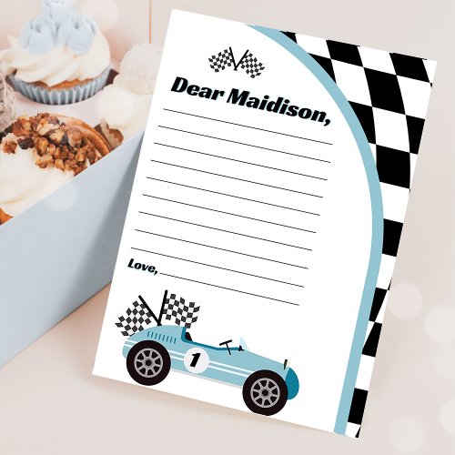 Race Car Birthday Time Capsule Note Card