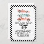 Race car Birthday, TWO fast, vintage car Invitation (Front/Back)