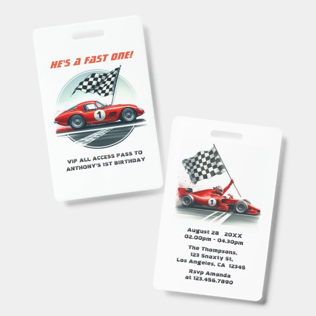 Race Car Birthday VIP Pit Crew Pass Badge (Front & Back)