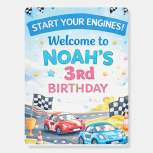 Race Car Birthday Welcome Sign   Custom Name board