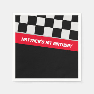 Race Car Black and Red First Birthday Custom Napkins