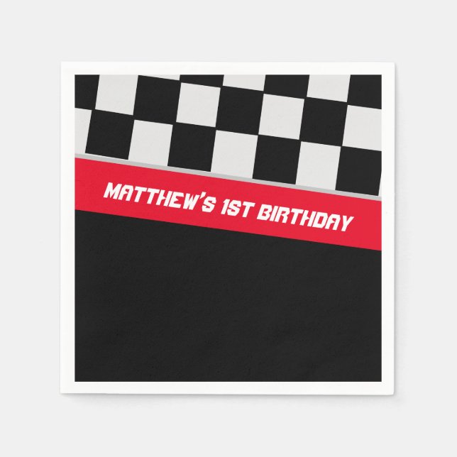 Race Car Black and Red First Birthday Custom Napkins (Front)