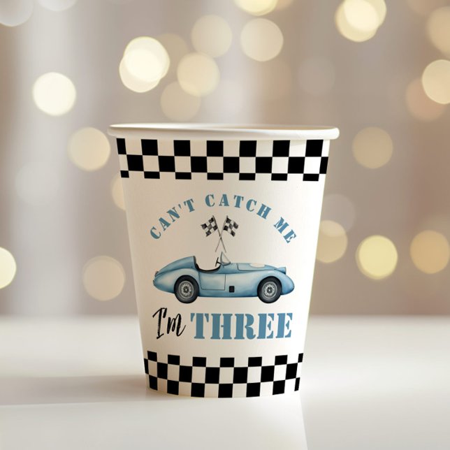 Race car Blue 3rd Kids Birthday party Paper Cups (Creator Uploaded)
