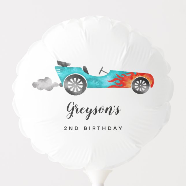 Race Car Blue Birthday Party Photo Balloon (Front)