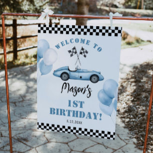 Race Car Blue Racing Birthday Welcome Foam Board