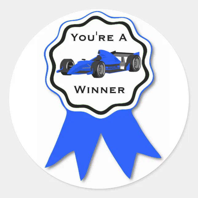 Race Car Blue Ribbon Sticker | Zazzle