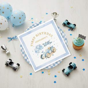 Race Car Blue Watercolor Boy First Birthday Napkins