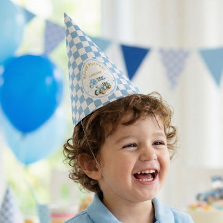 Race Car Blue Watercolor Boy First Birthday Party Hat