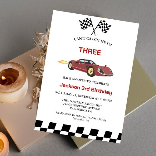  Race Car Boy 3rd Birthday Party Invitation