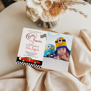 Race Car Boy Baby Shower  Fast and Fun Baby Photo  Invitation