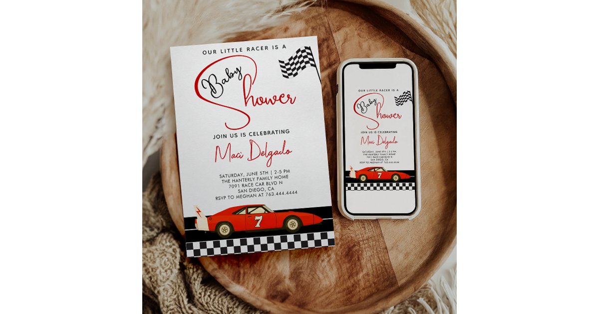 Race Car Boy Baby Shower |Fast and Fun Baby Shower Invitation | Zazzle