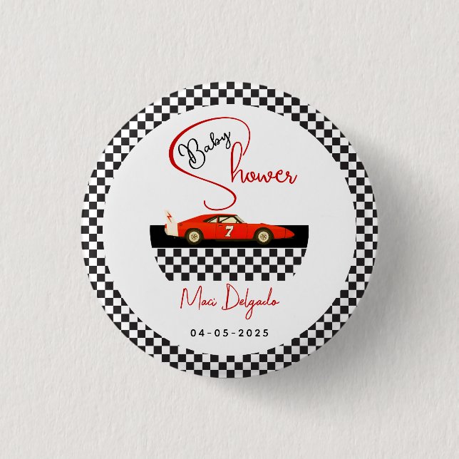 Race Car Boy Baby Shower | Little Racer Party Button (Front)