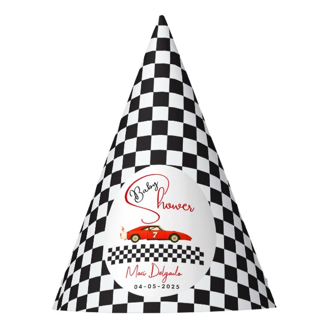 Race Car Boy Baby Shower | Little Racer Party Hat (Front)