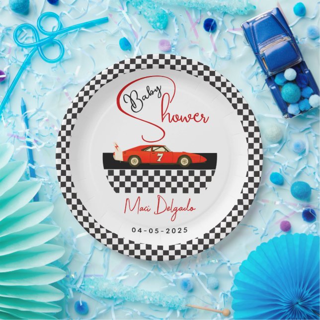 Race Car Boy Baby Shower | Little Racer Party Paper Plates (Party)