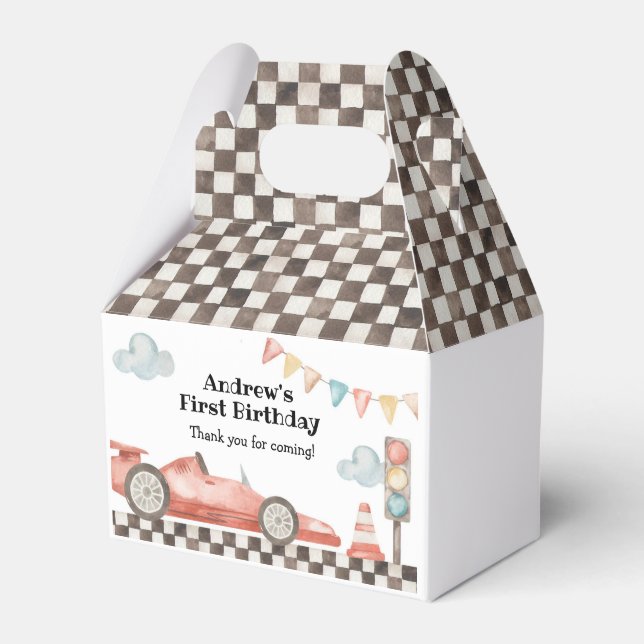 Race Car Boy Birthday Party Favor Boxes (Front Side)