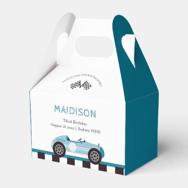 Race Car Boy Birthday Party Favor Boxes (Front Side)