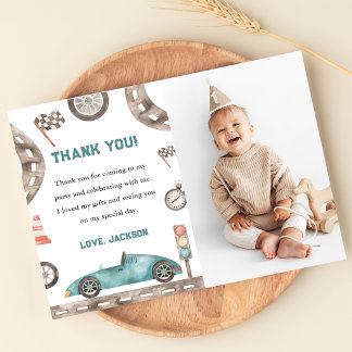 Race Car Boy Birthday Party Photo Thank You Card