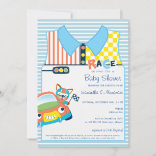 Race Car Boy Blue Fox Race Car Driver Baby Shower Invitation